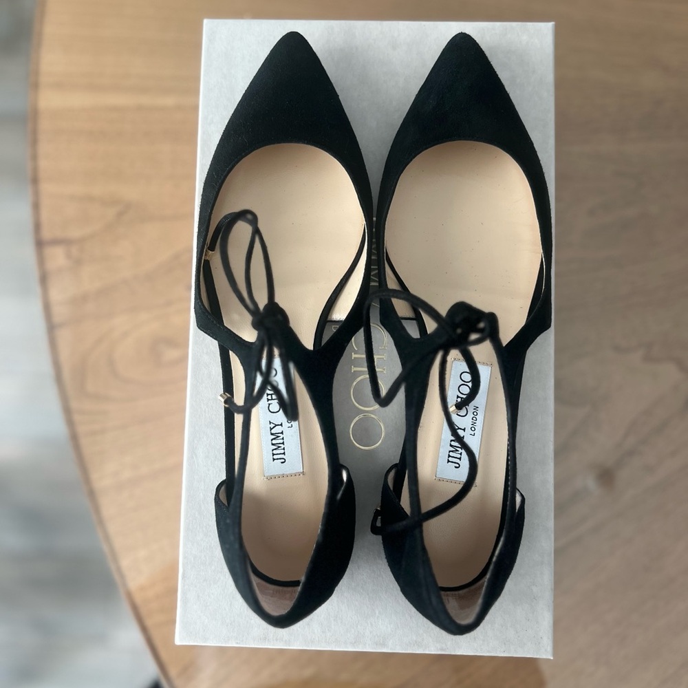BNIB Jimmy Choo Vanessa Black Suede Flats with Ankle Tie - Picture 4 of 6